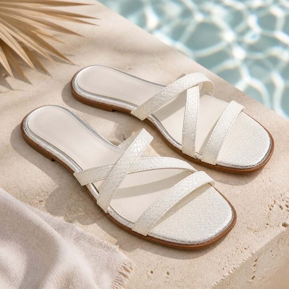 PAIGE White Snake Embossed Calf Leather Sandals Size 7.5 item 320